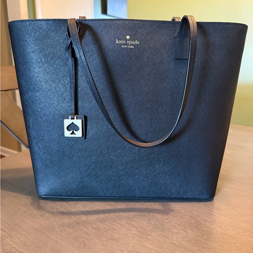 kate spade black saffiano leather tote with spade charm